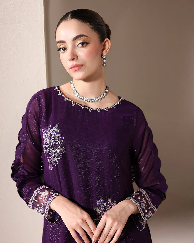 03-Piece Chiffon Suit With Embroidery - Ready To Wear