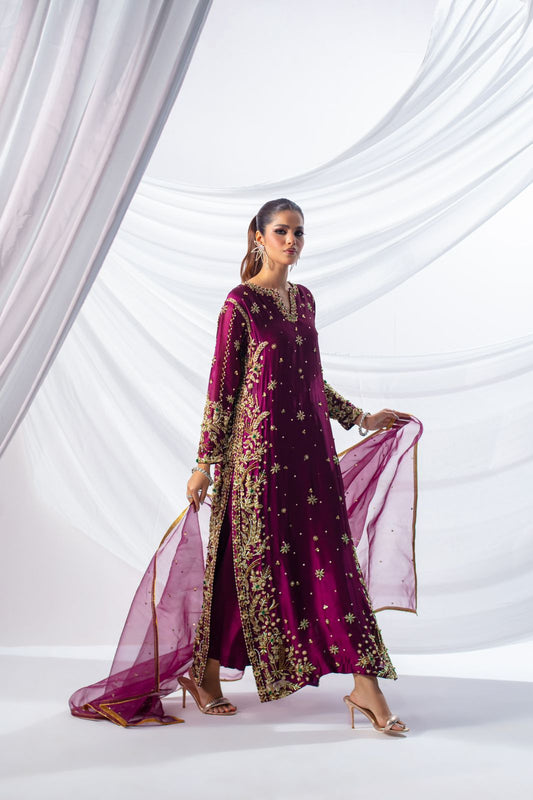 3 Piece  Expressive Magenta Raw Silk- Ready to Wear