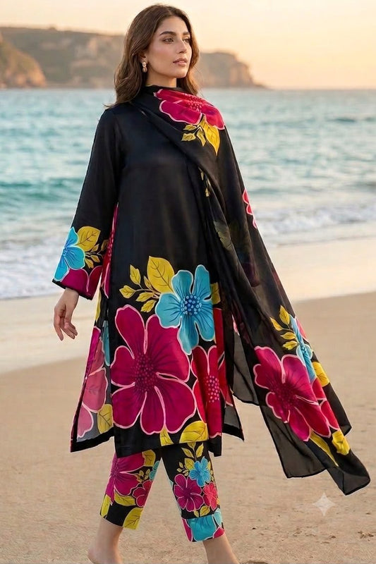 Pastels Digital Printed Silk With Silk Dupatta | Ready To Wear