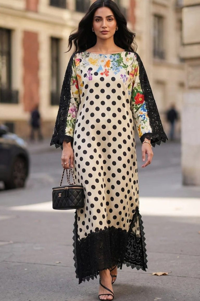 Off-White Polka Dot Silk Printed & Embroidered Suit | Ready to Wear