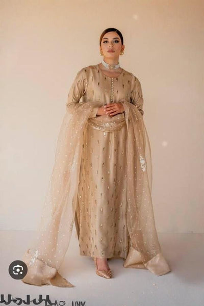 3 Piece Stitched Silk Suit - Ready To Wear