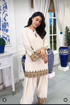 3 Piece Stitched Raw Silk Dress - Ready To Wear