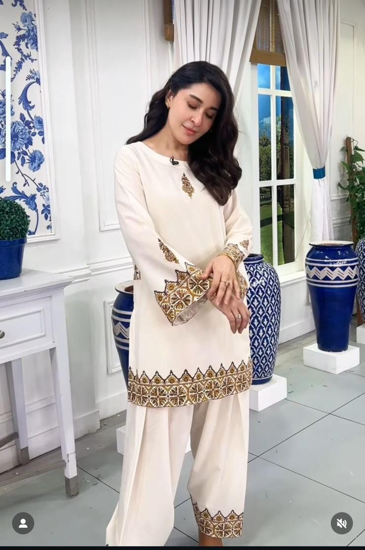 3 Piece Stitched Raw Silk Dress - Ready To Wear