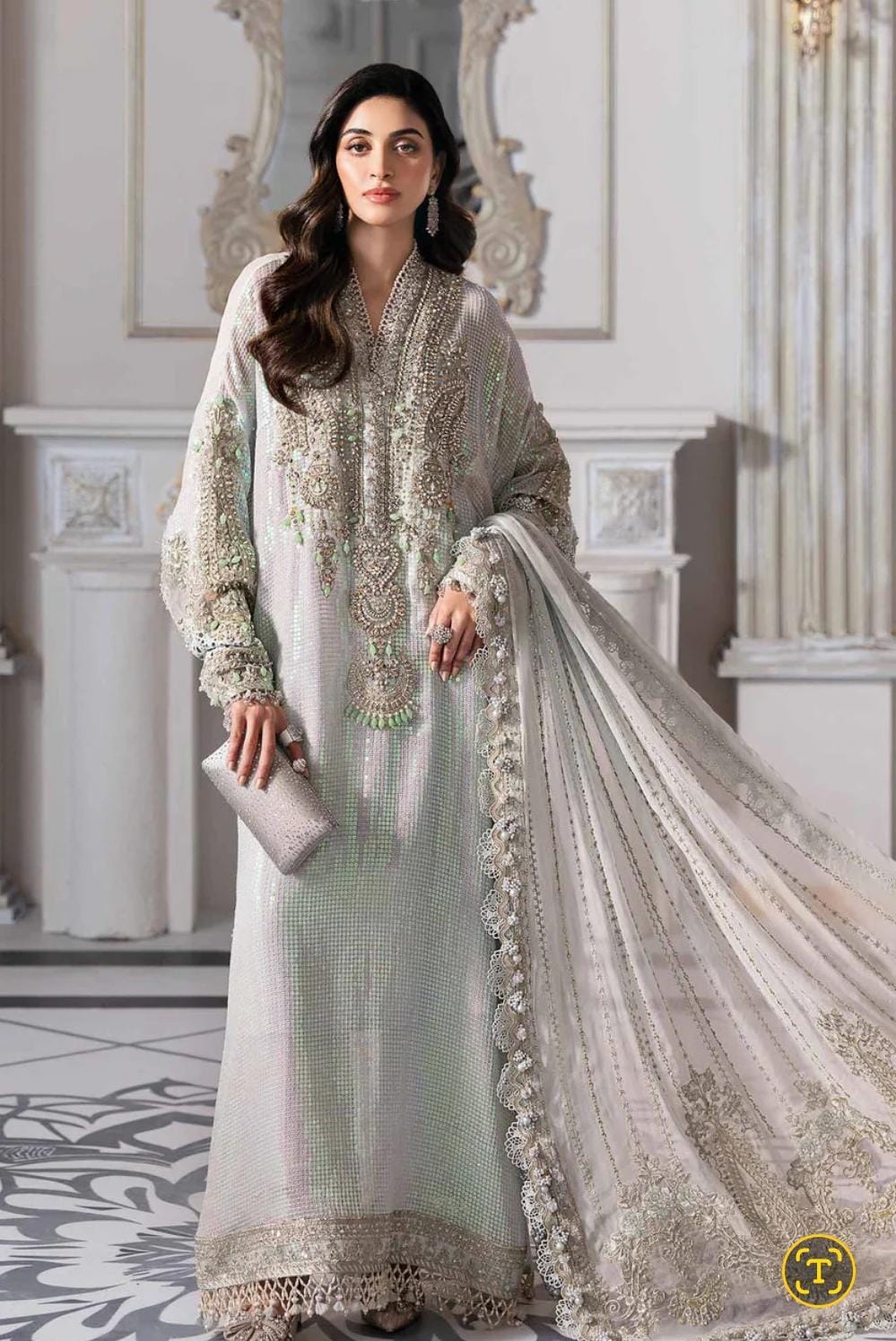 3 Piece Chiffon Stitched Dress - Ready To Wear