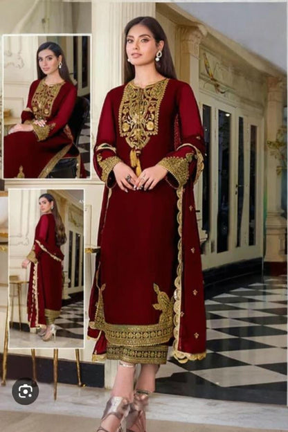 3 Piece Stitched Chiffon Embroidery Dress - Ready To Wear