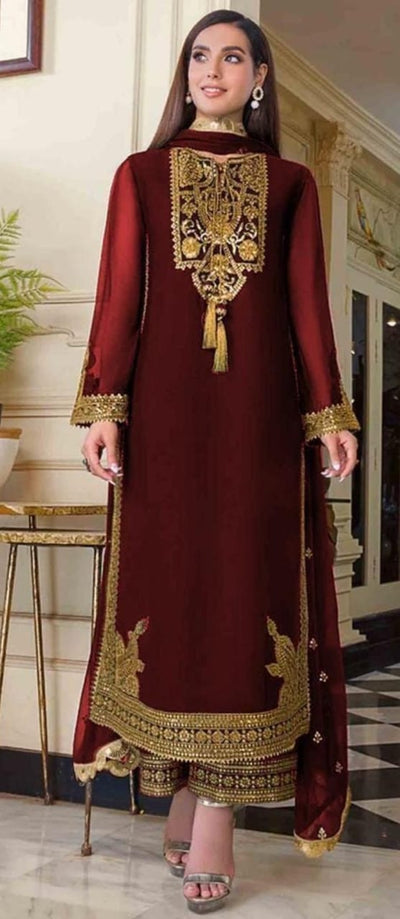 3 Piece Stitched Chiffon Embroidery Dress - Ready To Wear