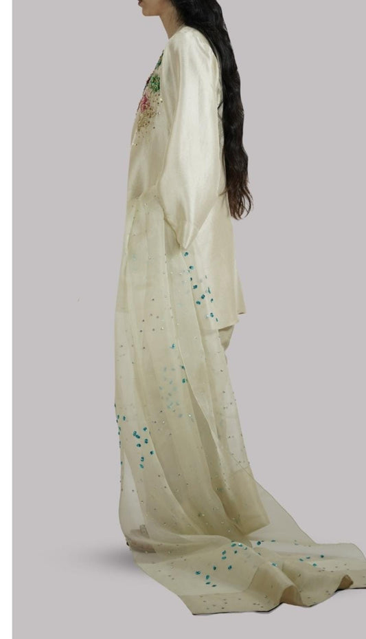 3 Piece Stitched Silk Organza Dress - Ready To Wear