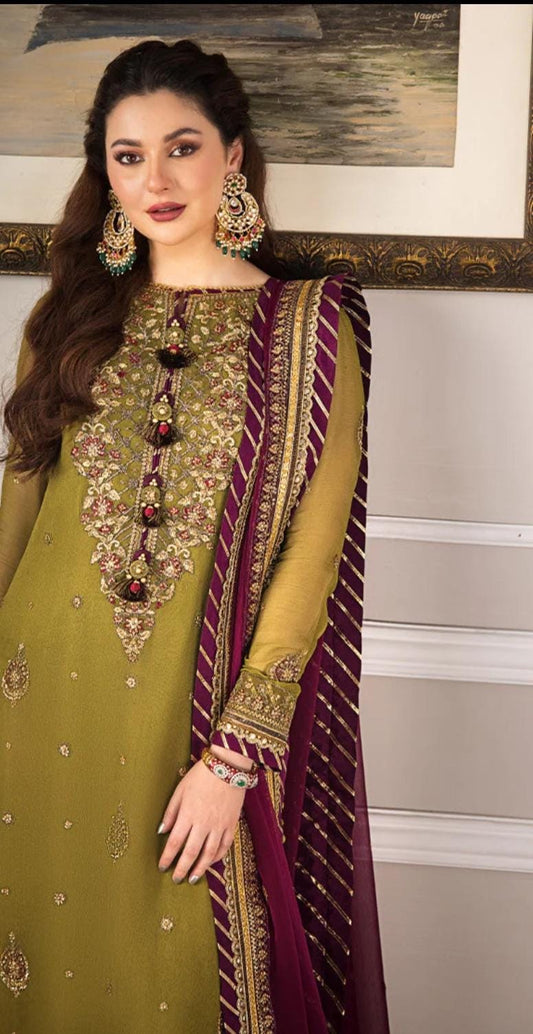 3 Piece Stitched Chiffon Embroidery Dress - Ready To Wear