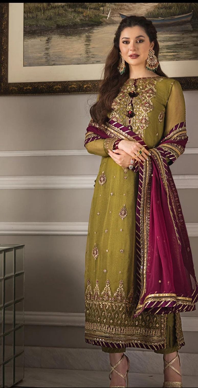 3 Piece Stitched Chiffon Embroidery Dress - Ready To Wear