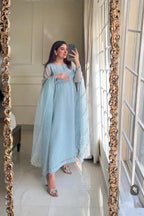 3 Piece Stitched Silk Stone Dress - Ready To Wear