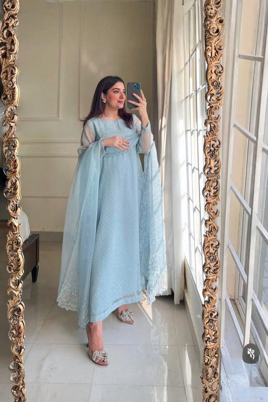 3 Piece Stitched Silk Stone Dress - Ready To Wear