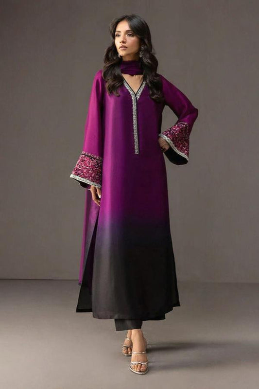 3 Piece Stitched Silk Dress - Ready To Wear