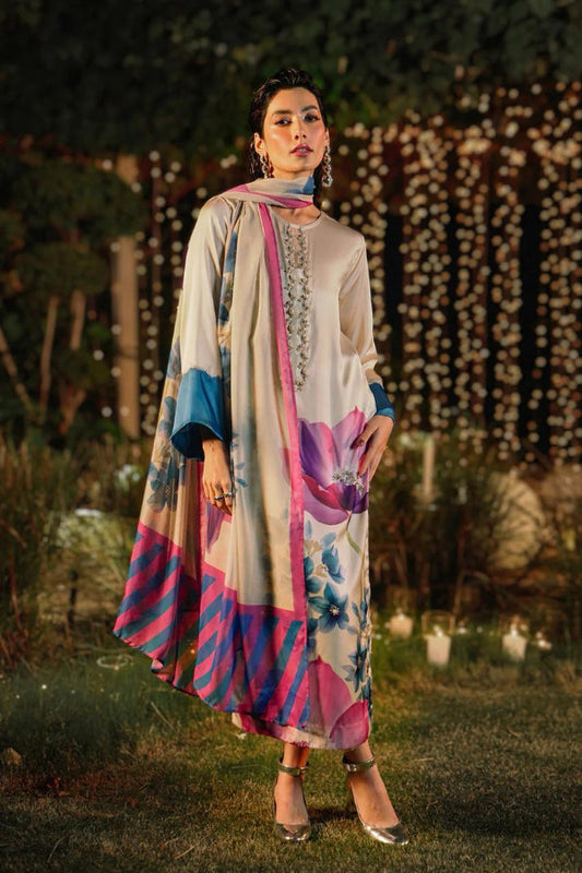 3 Piece Stitched Silk Digital Dress