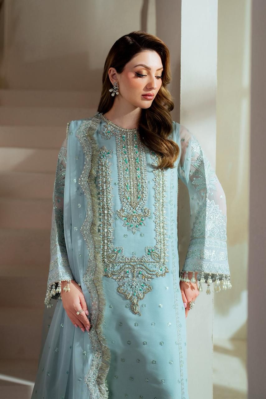 3 Piece Stitched Embroidery Organza Dress - Ready To Wear