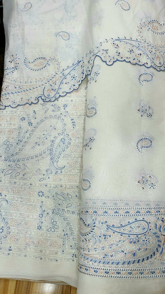 3 Piece Stitched Chikankari Embroidery Dress - Ready To Wear