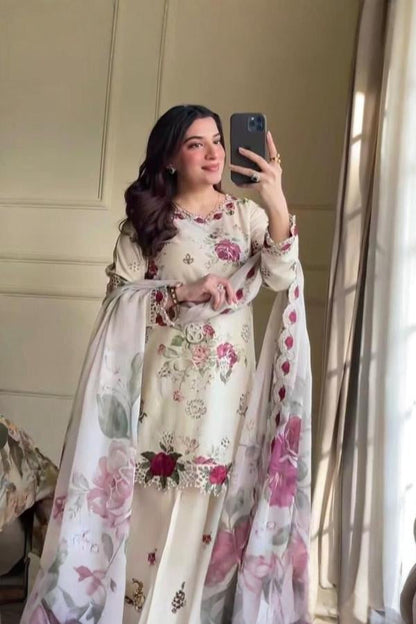 3 Piece Stitched Lawn Dress - Ready To Wear