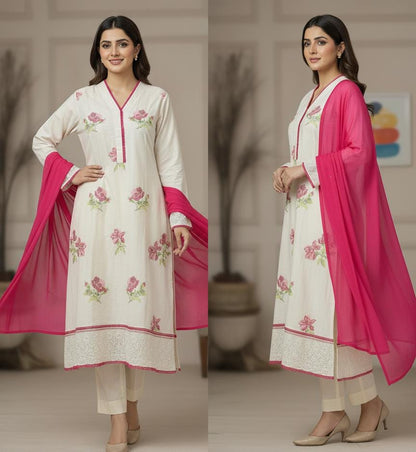 3 Piece Stitched Chikankari Dress - Ready To Wear