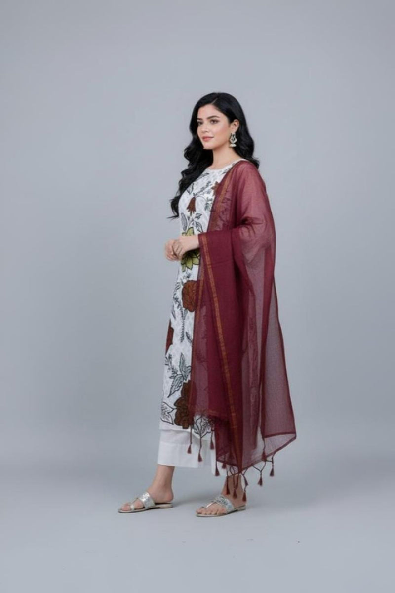 3 Piece Stitched Chiffon Dress - Ready To Wear