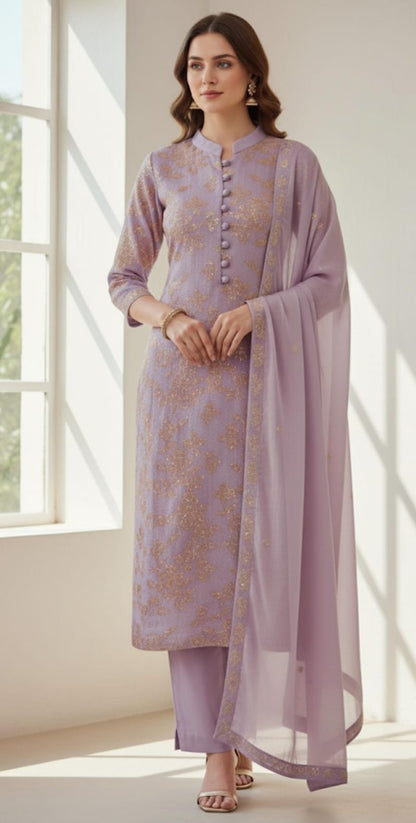 3 Piece Stitched Chiffon Dress - Ready To Wear