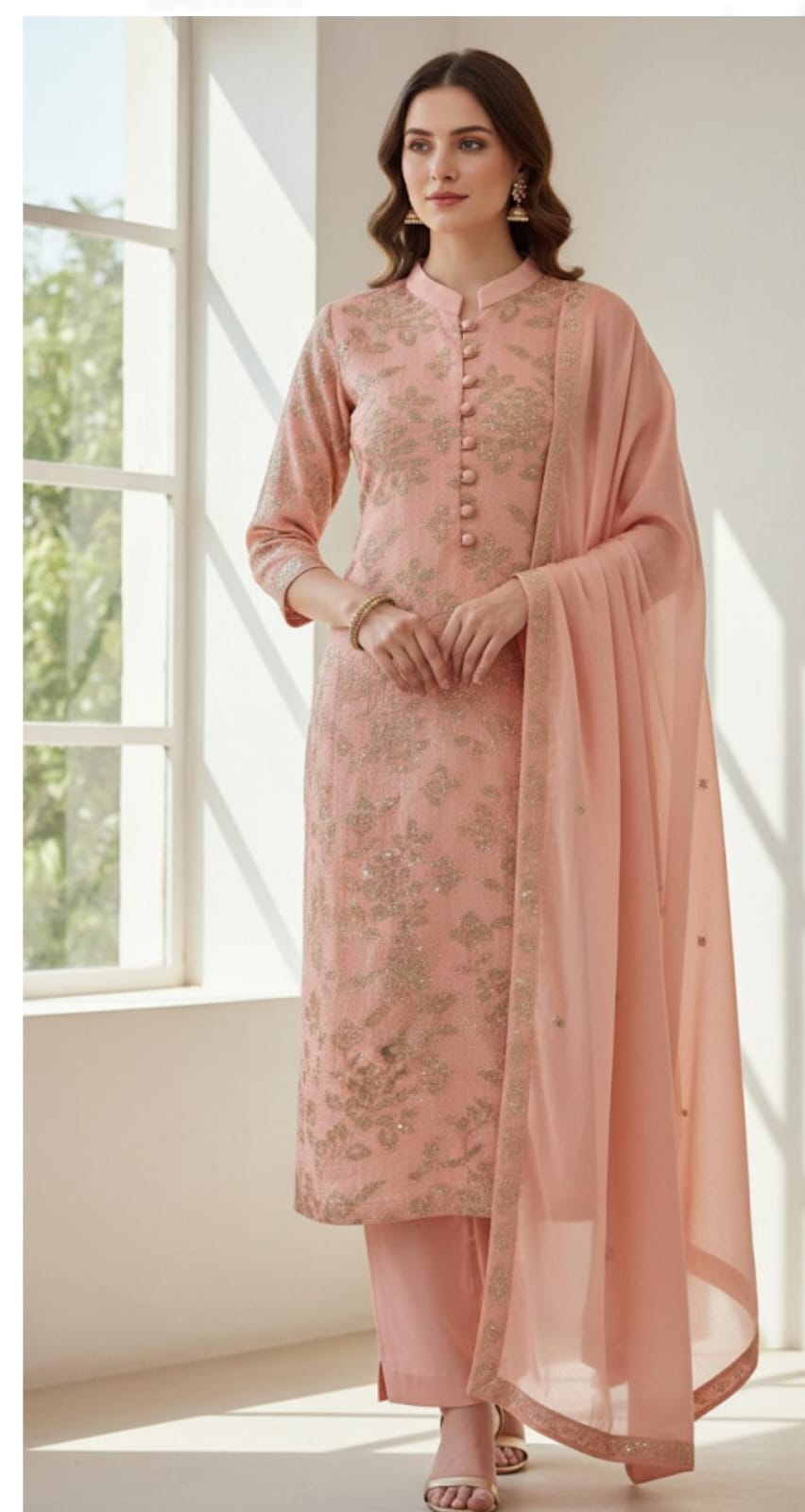 3 Piece Stitched Chiffon Dress With Boti Work Dupatta