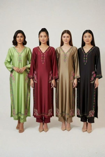 3 Piece Stitched Silk Dress - Ready To Wear