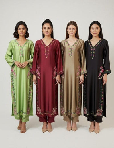 3 Piece Stitched Silk Dress - Ready To Wear