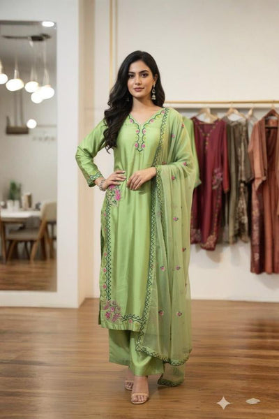 3 Piece Stitched Silk Dress - Ready To Wear