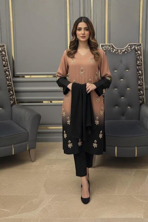 3 Piece Stitched Silk Dress - Ready To Wear