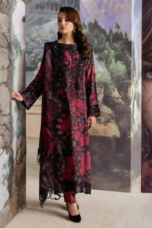 3 Piece Stitched Lawn Embroidery Dress - Ready To Wear