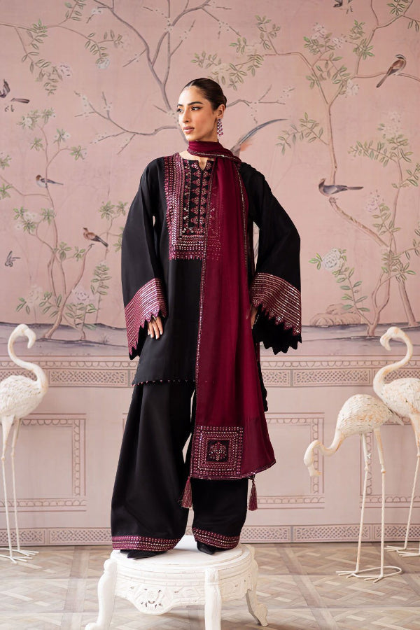 3 Piece Stitched Embroidered Dhanak Dress - Ready To Wear