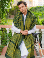 Green Ajrak With Dress - Ready To Wear