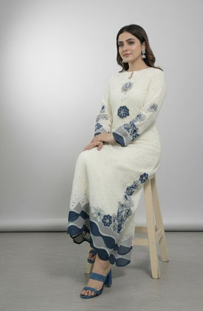 3 Piece Stitched Chikankari Dress - Ready To Wear