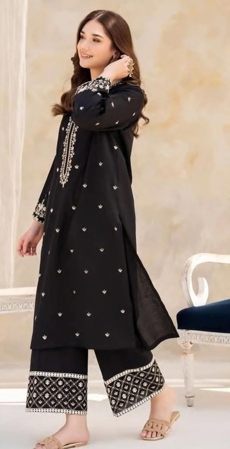 2 Piece Stitched Embroidery Dhanak Dress - Ready To Wear