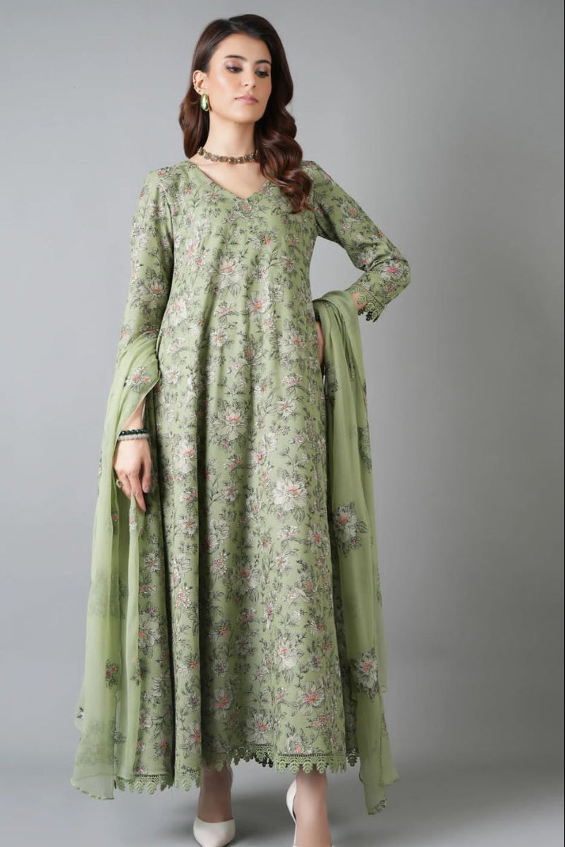 3 Piece Lawn Suit With Bamber Chiffon Dupatta | Ready To Wear