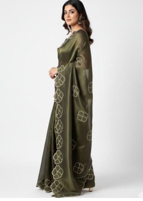 Embroidery Raw Silk Saare - Ready To Wear