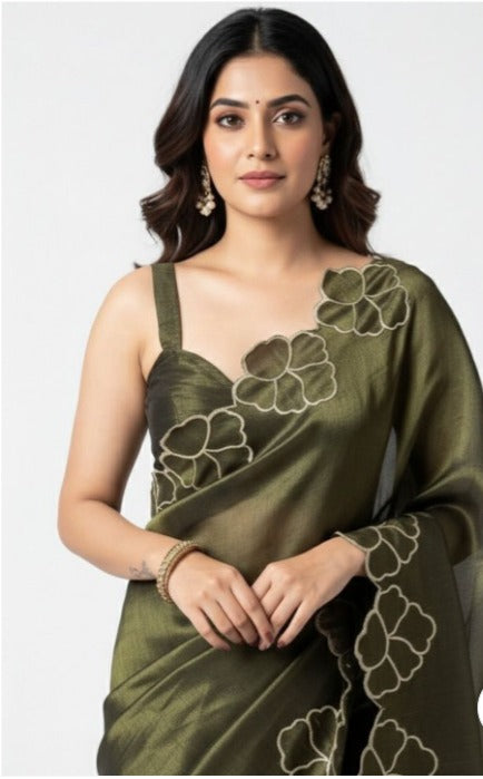 Embroidery Raw Silk Saare - Ready To Wear