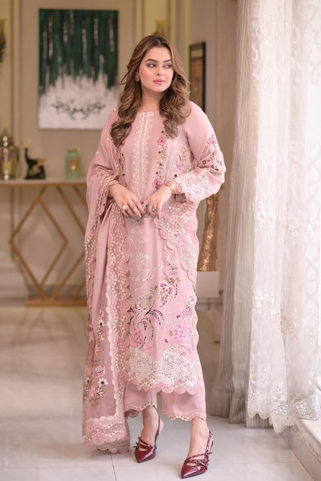 03Pcs Stitched Embroidered Lawn Dress Ready To Wear