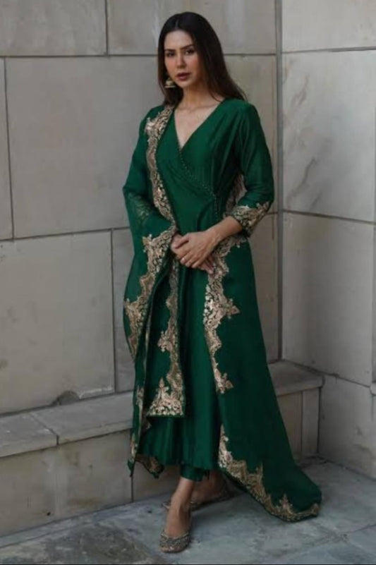 03-Piece Luxury Raw Silk Dress Ready To Wear