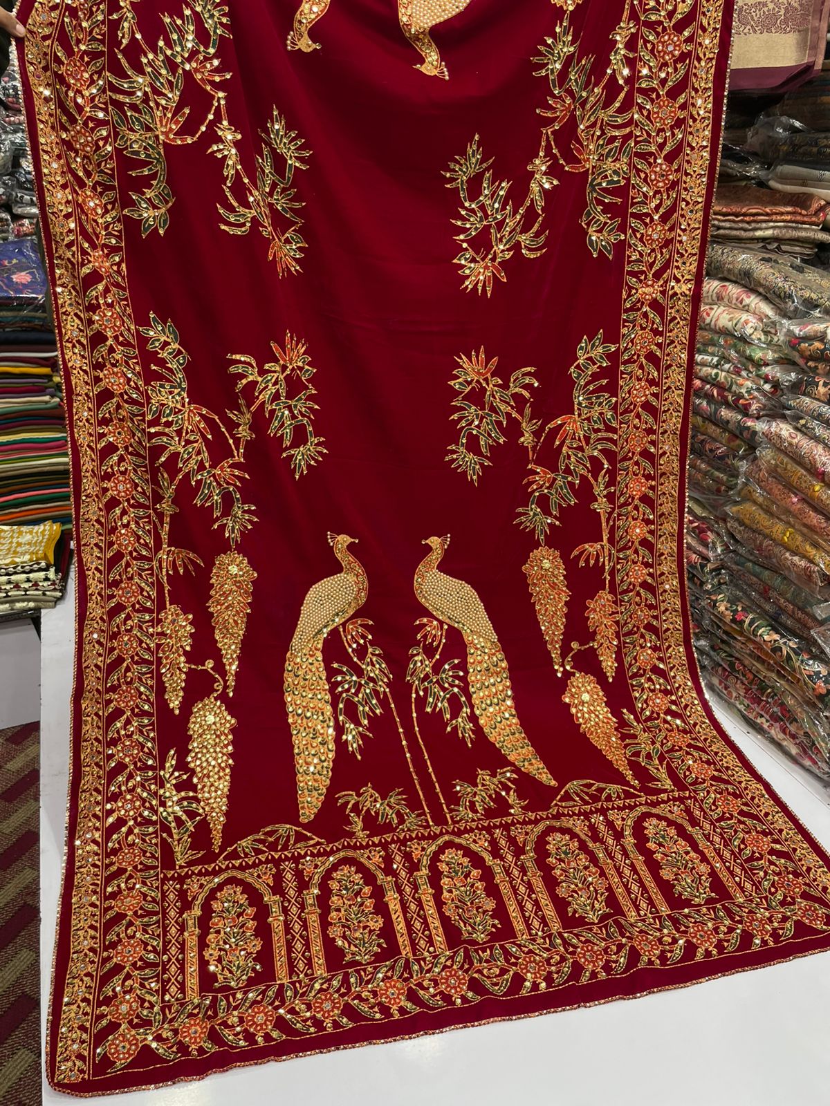 Fine micro velvet fancy work full size shawls