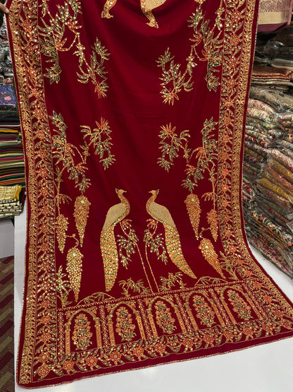 Fine micro velvet fancy work full size shawls