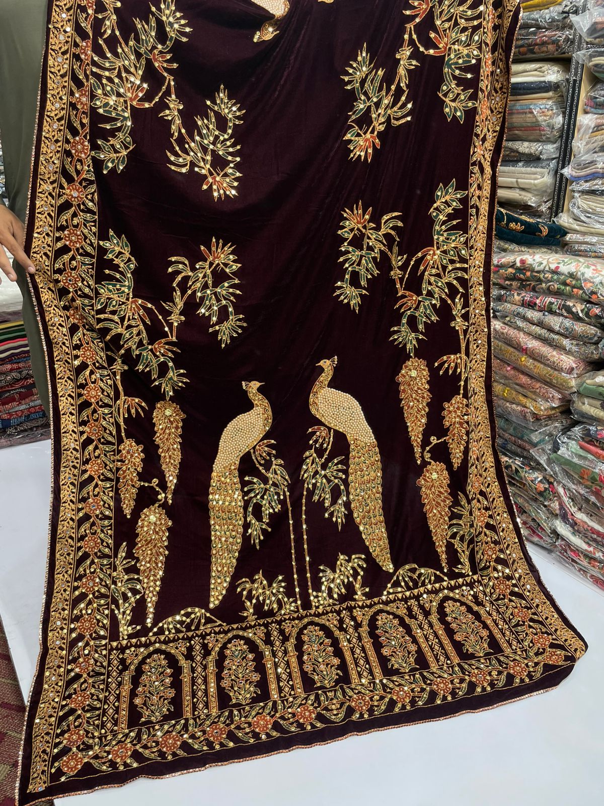 Fine micro velvet fancy work full size shawls