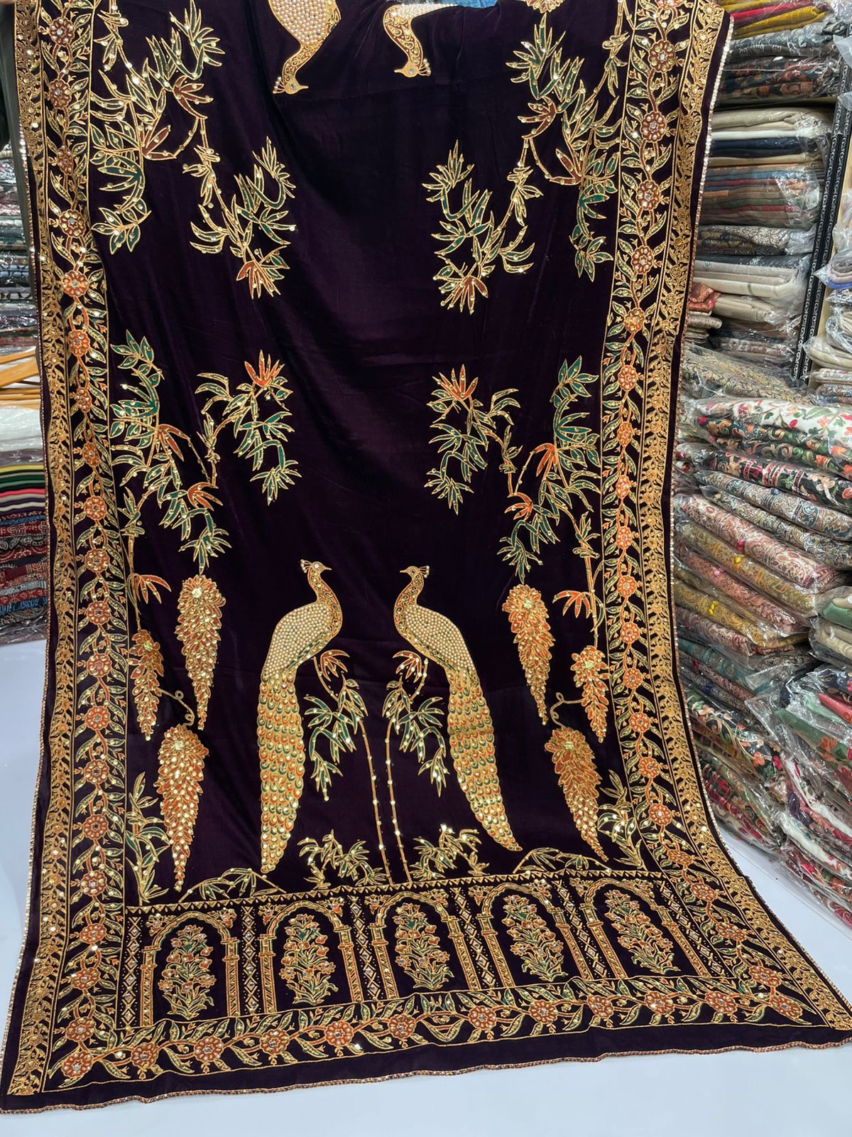 Fine micro velvet fancy work full size shawls