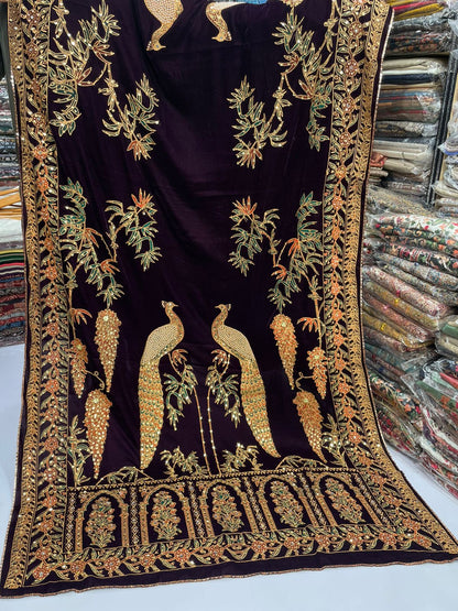 Fine micro velvet fancy work full size shawls