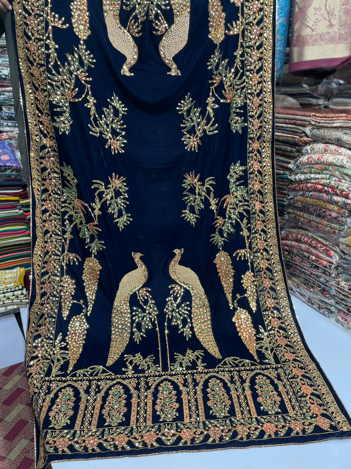 Fine micro velvet fancy work full size shawls