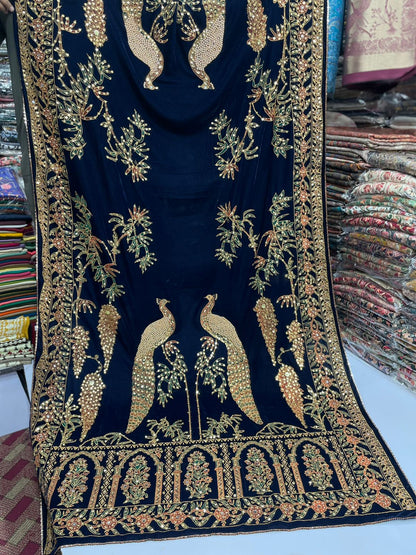 Fine micro velvet fancy work full size shawls