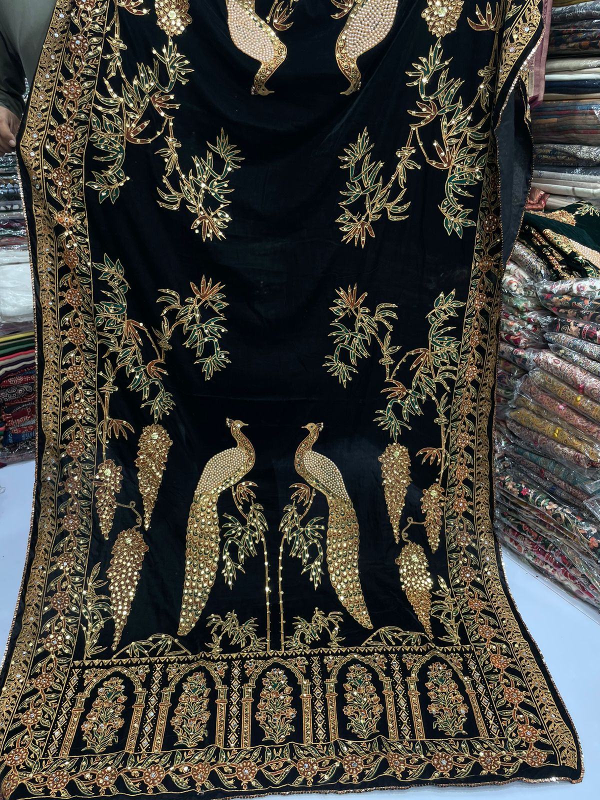 Fine micro velvet fancy work full size shawls