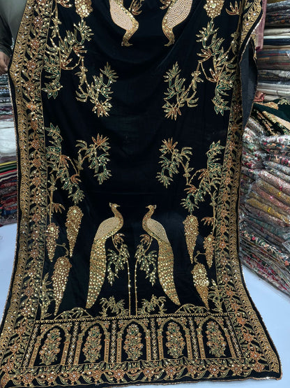 Fine micro velvet fancy work full size shawls