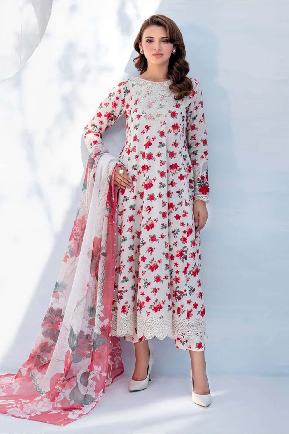 3Pcs Digital Printed Lawn Suit With Chiffon Dupatta
