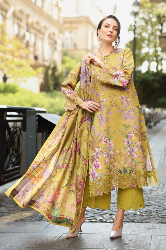 03-Piece Embroidered Lawn Suit With Digital Printed Dupatta