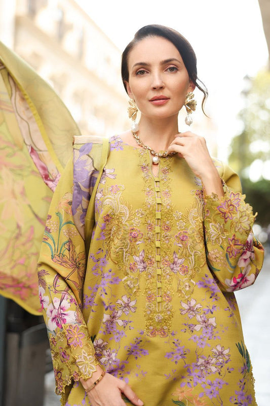 03-Piece Embroidered Lawn Suit With Digital Printed Dupatta
